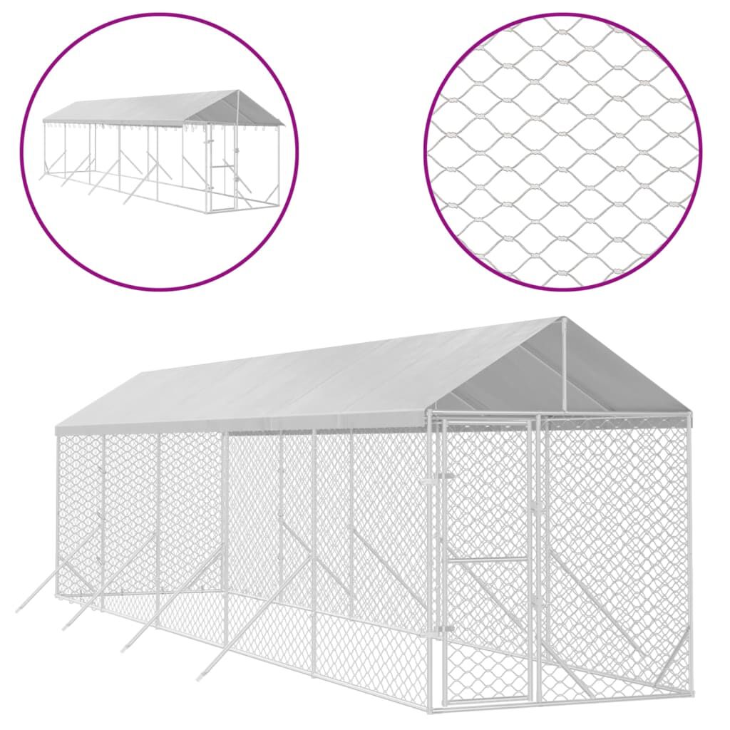 vidaXL Perrera de exterior con toldo acero galvanizado plata 2x10x2,5m, , large Imagen numero 4